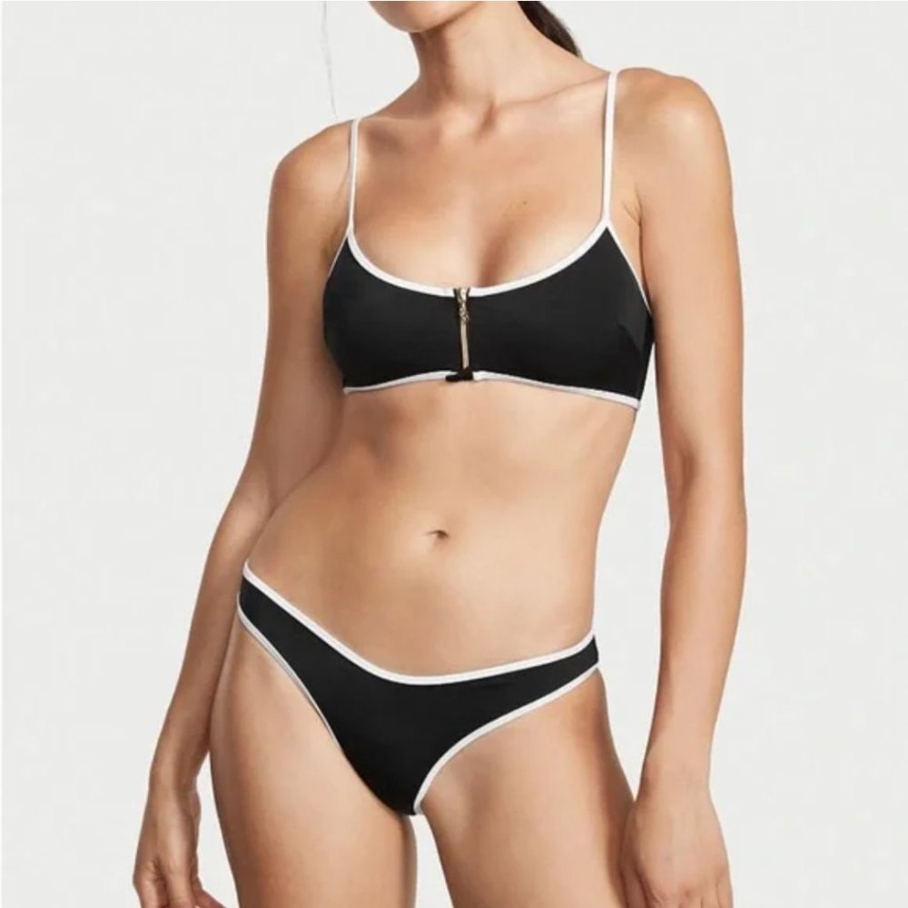 NWT Victoria's Secret black and white iconic scoop Brazilian bikini High…